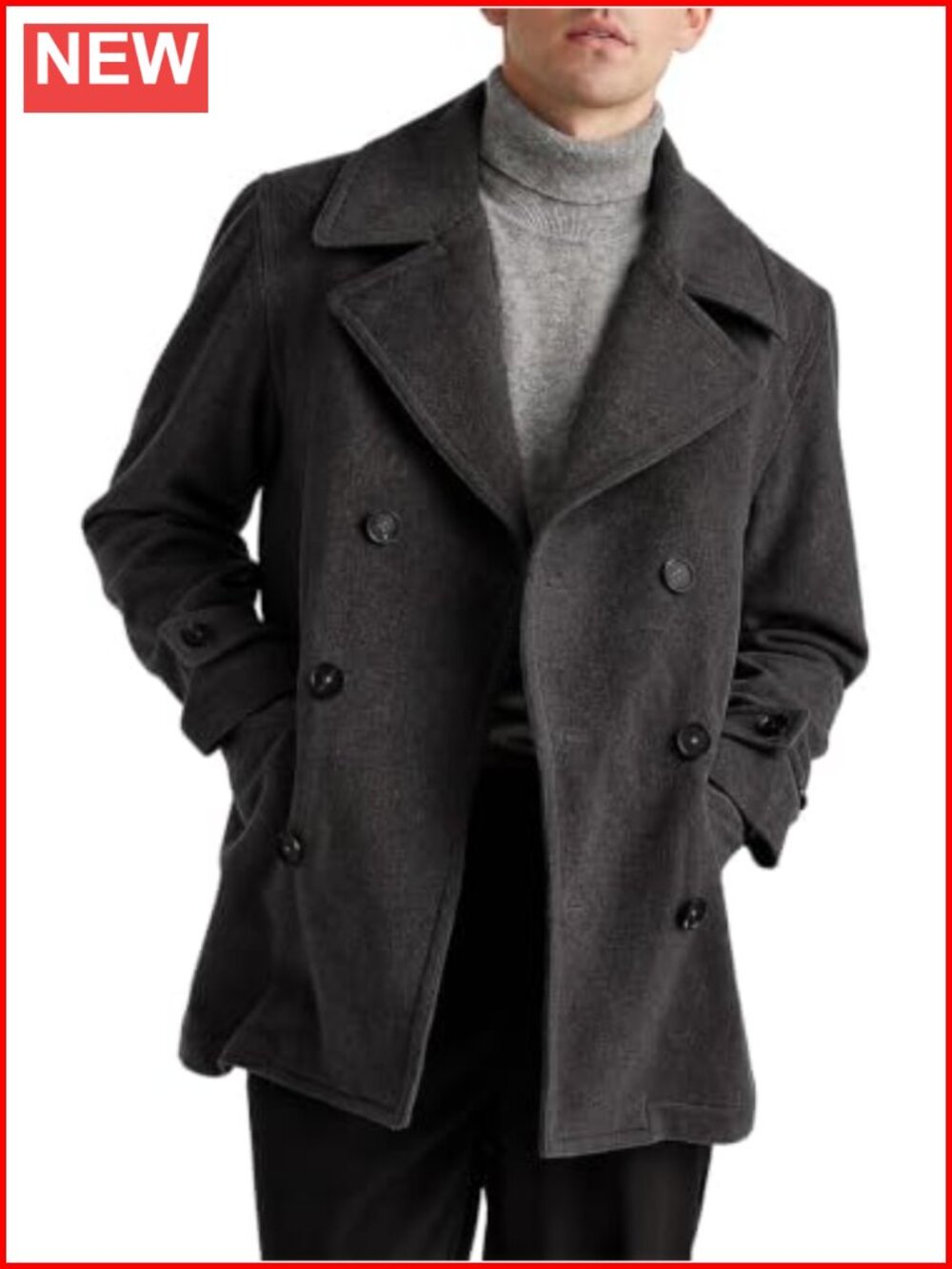 Mens Double Breasted Wool Blend Trench Coat Peacoat Winter